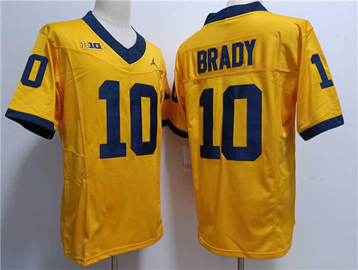 Men%27s Michigan Wolverines #10 Tom Brady 2023 F.U.S.E. Yellow Stitched Jersey